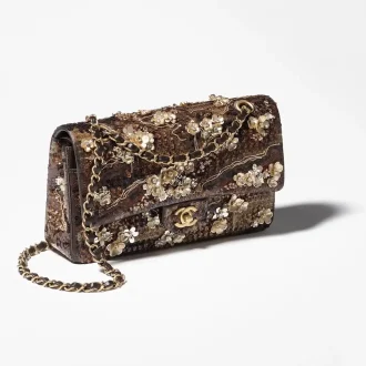 Chanel classic 11 12 handbag embroidered satin sequins glass beads gold tone metal A01112B20844U2291 #2