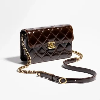 Chanel mini flap bag patent lambskin gold tone metal AS5618B20803U1586